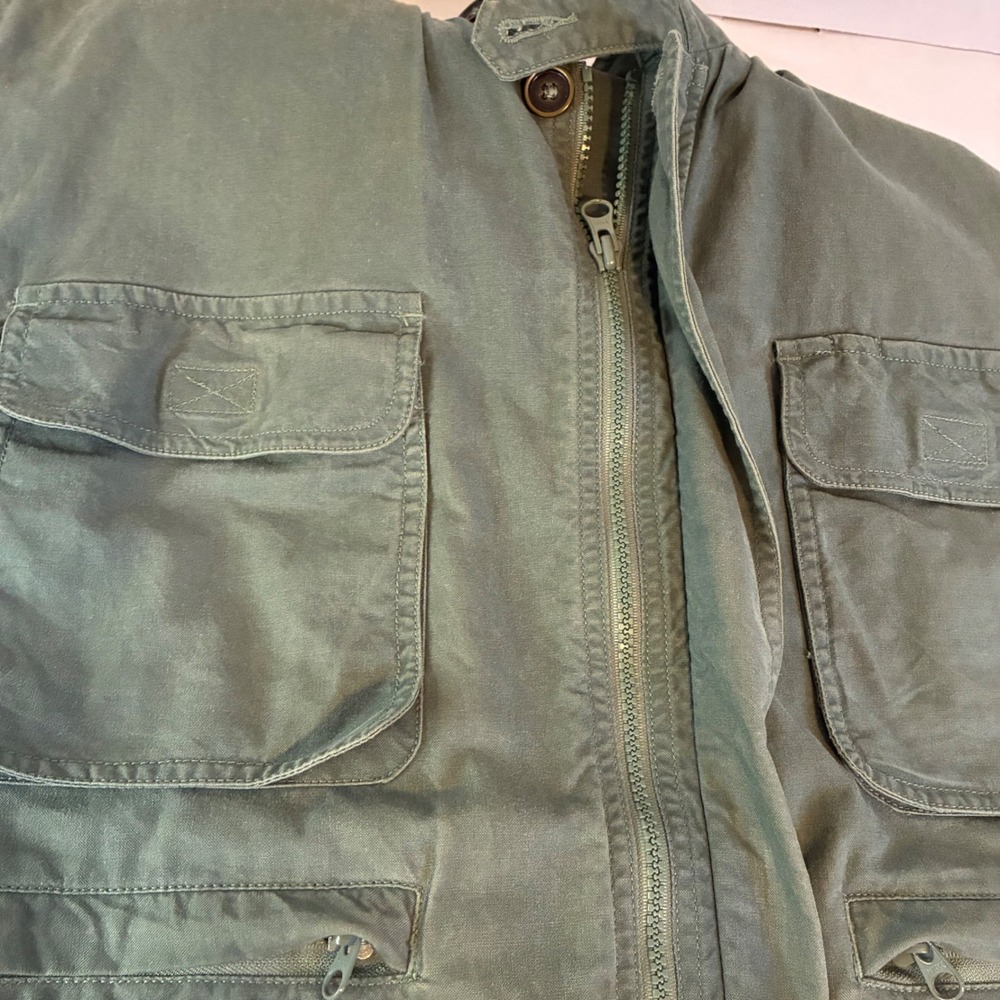 Woolrich Mens XL Safari Utility Vest Olive Green Cotton Multi Pocket Cinch Back - Picture 12 of 15